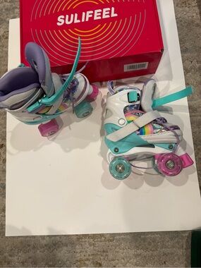 Kids Rainbow Roller Skates in Teal, Pink & Purple